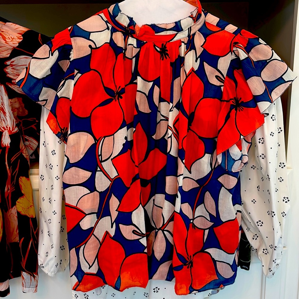 Trovata top blue cream and orange print